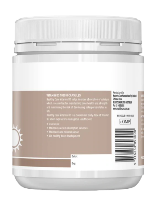 Healthy Care - Vitamin D3 1000IU 500 Viên Nang -  Hàng Auth Từ Úc