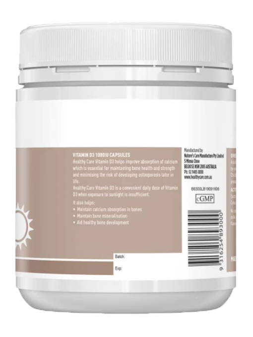 Healthy Care - Vitamin D3 1000IU 500 Viên Nang -  Hàng Auth Từ Úc