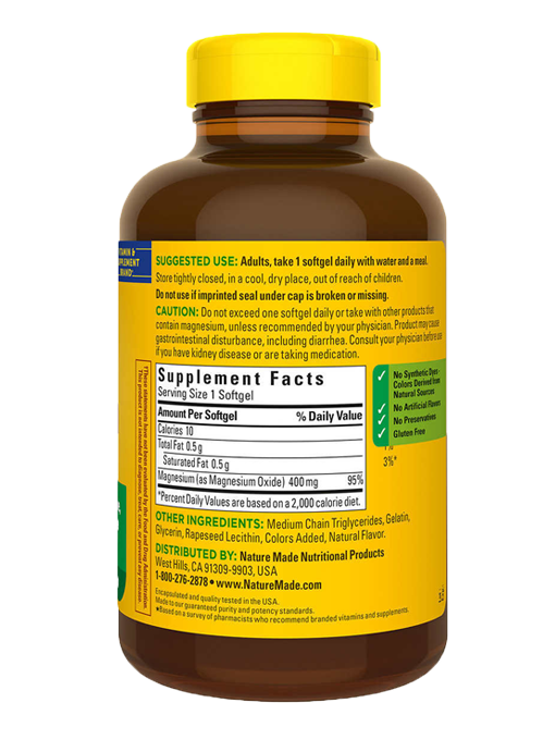 Nature Made - Extra Strength Magnesium 400 mg 180 Viên Nang - Hàng Auth Từ Mỹ
