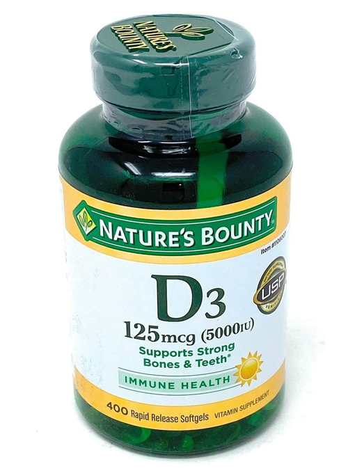 Nature's Bounty - Vitamin D3 125 mcg 400 Viên Nang - Hàng Auth Từ Mỹ